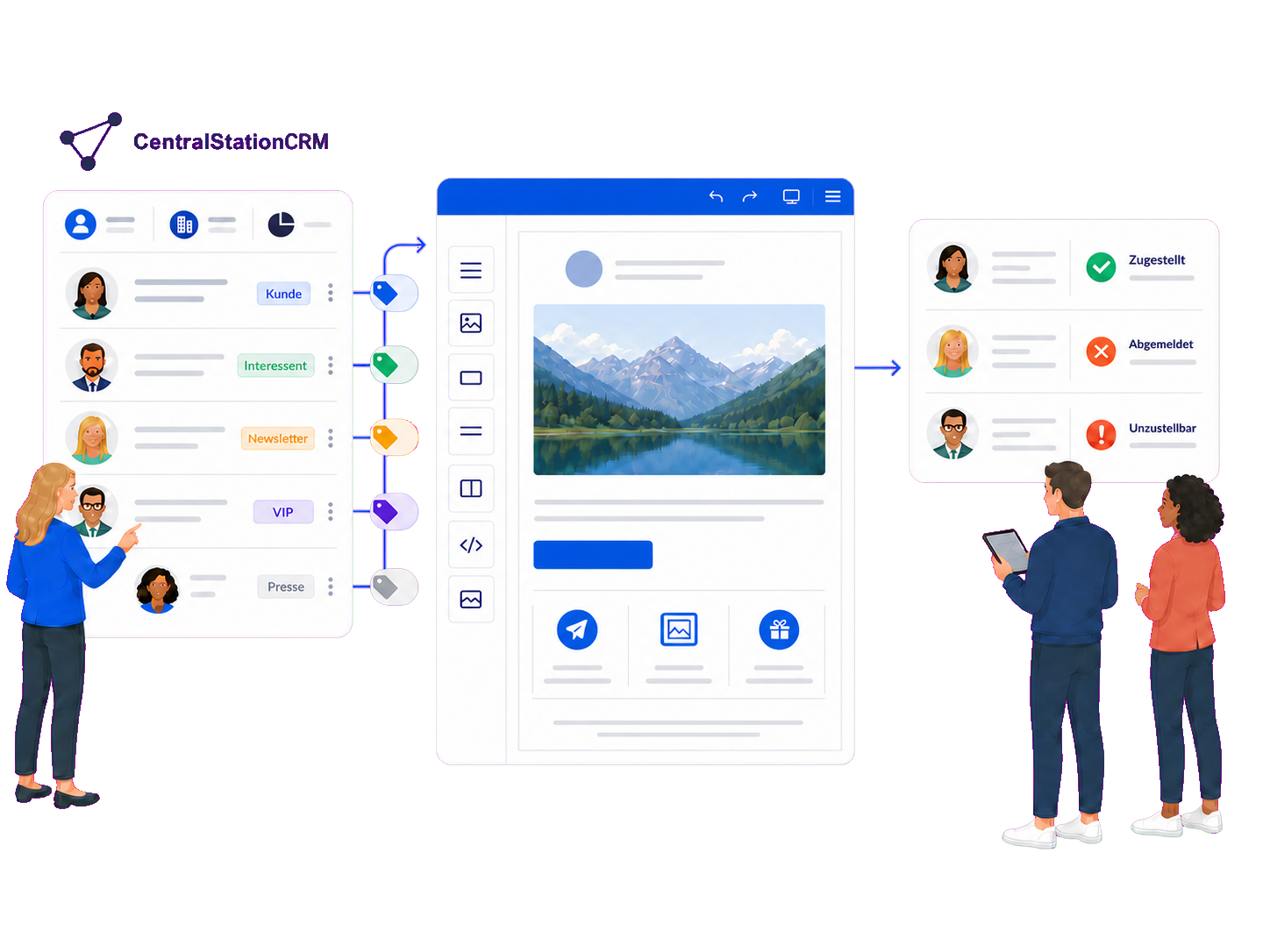 CentralStationCRM-Kontakte, Newslettergestaltung und zurückgeführte Versandereignisse