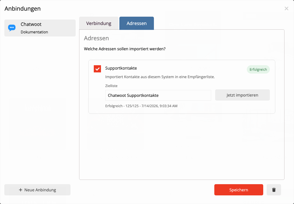 Erfolgreicher Import von Chatwoot-Kontakten in mailfino