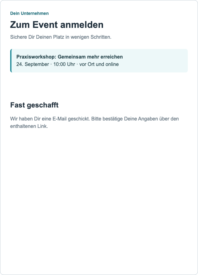 Erfolgsseite nach Abschluss eines mehrseitigen Formulars