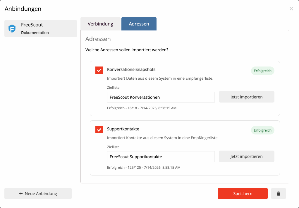 Erfolgreich ausgeführte FreeScout-Importe in mailfino