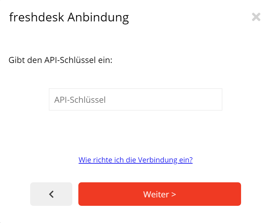 Eingabe des Freshdesk-API-Schlüssels in der mailfino-Anbindung