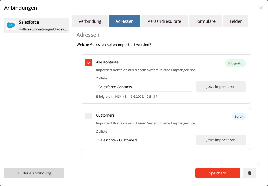 Salesforce Contacts und Campaigns für den Import in mailfino auswählen