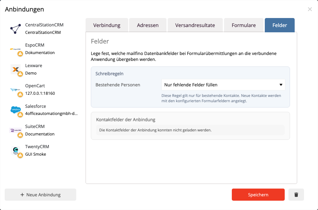 mailfino-Formularfelder freigegebenen Twenty People-Feldern zuordnen