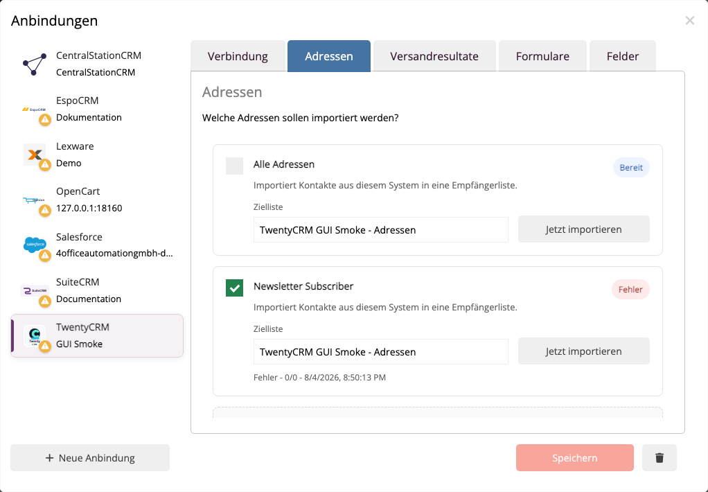 Twenty People und gespeicherte Views als Importquellen in mailfino