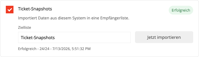 Erfolgreich importierte Zammad Ticket-Snapshots in mailfino